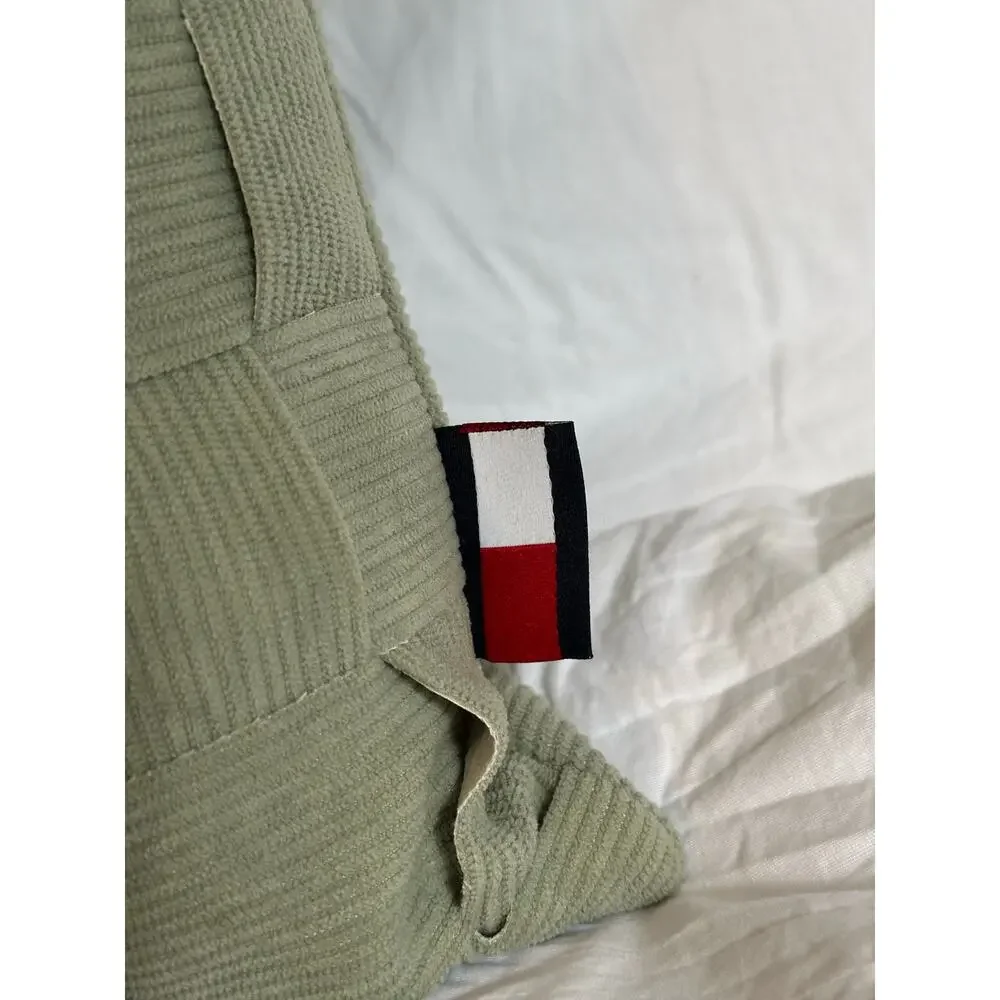 Tommy Hilfiger Sage Green Woven Corduroy Throw Pillow 20x20 Textured Accent EUC